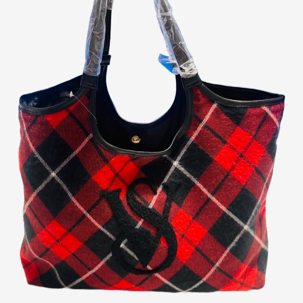 Victoria's Secret Red and Black Plaid Tote Bag NWT! - Picture 4 of 9
